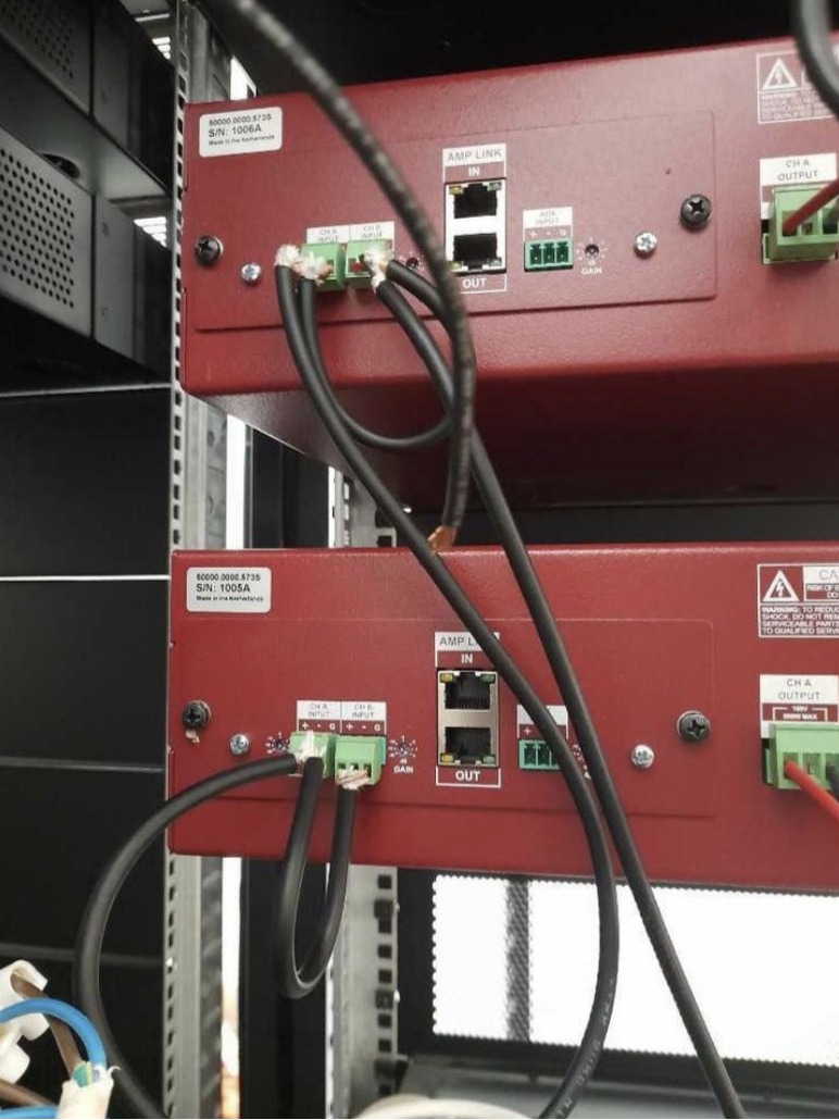 Installed rack-mounted 4Evac amplifiers for voice evacuation in Currys national distribution centre